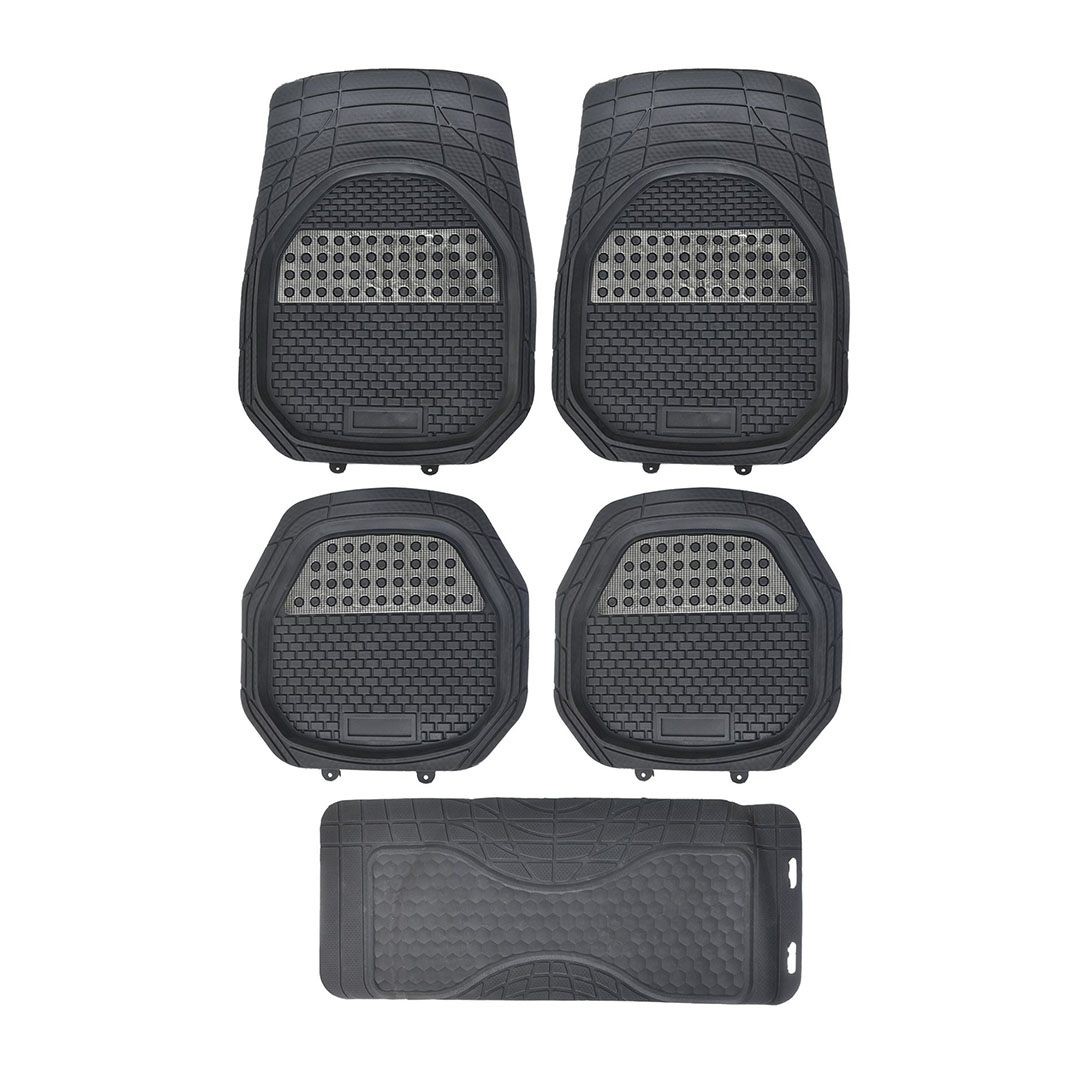 سجادات أرضية مطاطية متينة من "الحياة" (5 قطع) أمامية وخلفية - مناسبة لجميع أنواع الطقس - لون أسود * فضي