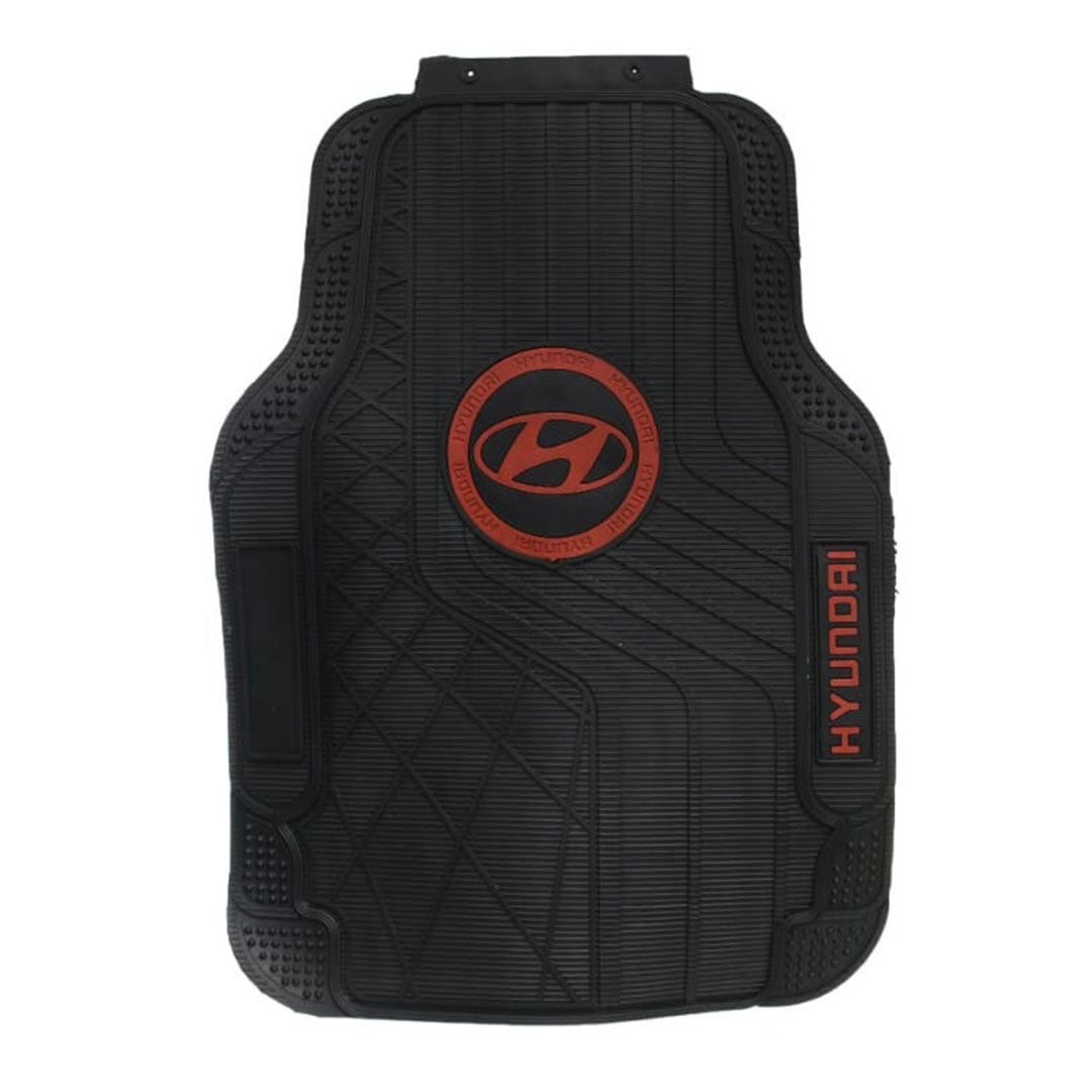 طقم دواسات جلدية مع شعار هيونداي - 5 قطع - أسود أحمر