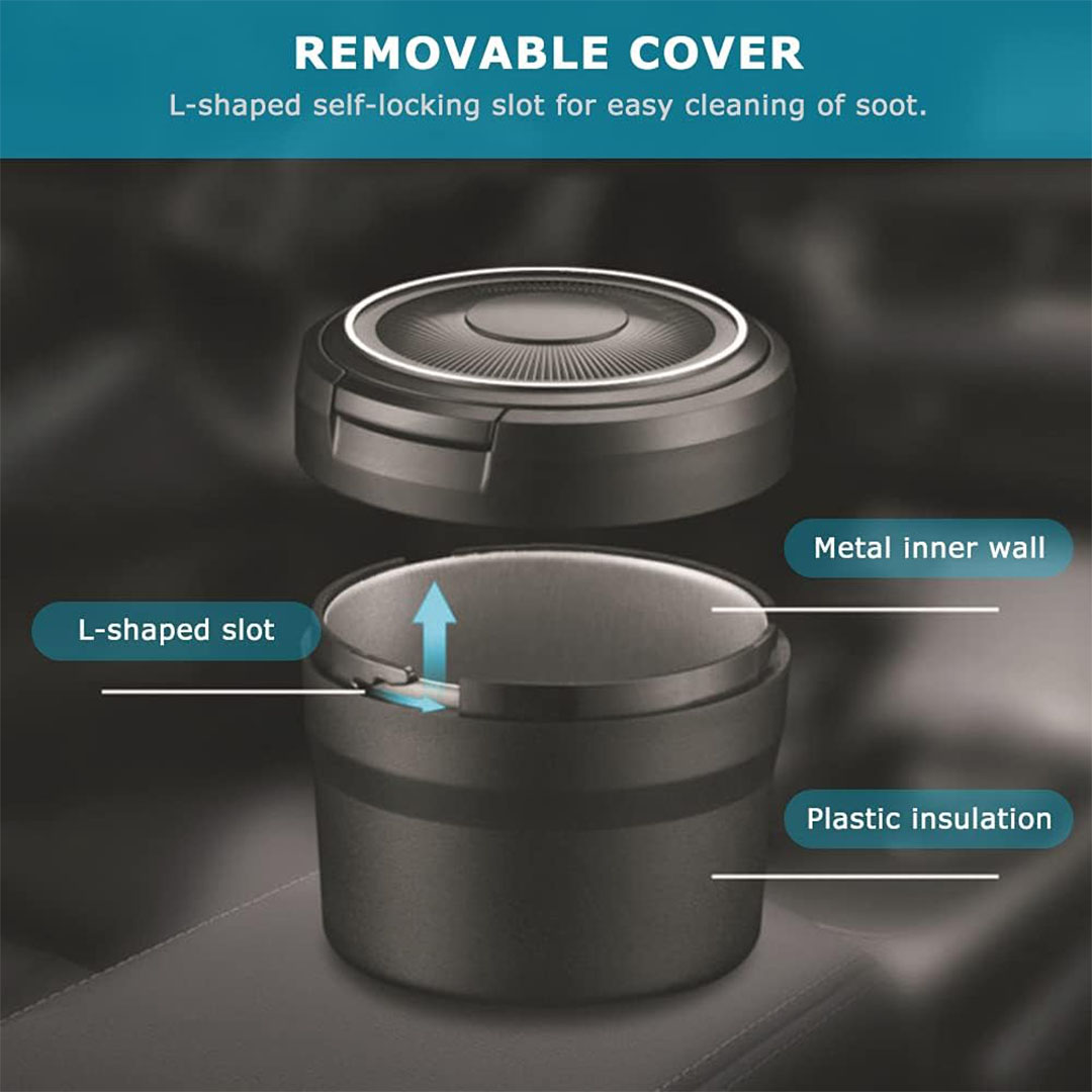 طفاية سجاير للعربية - مصباح LED وغطاء قابل للطي