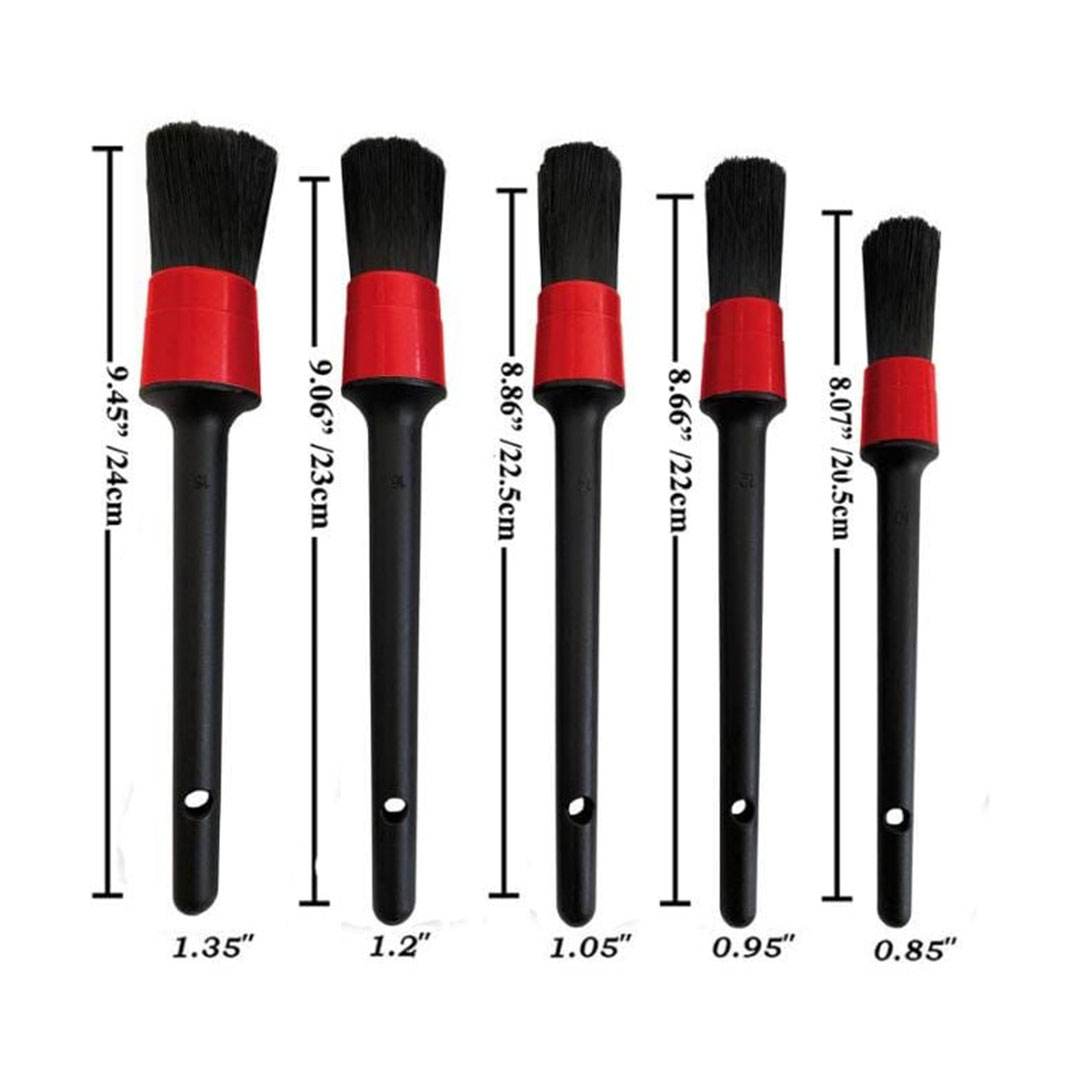 مجموعة فرش تنظيف السيارة - 5 قطع - أسود / أحمر