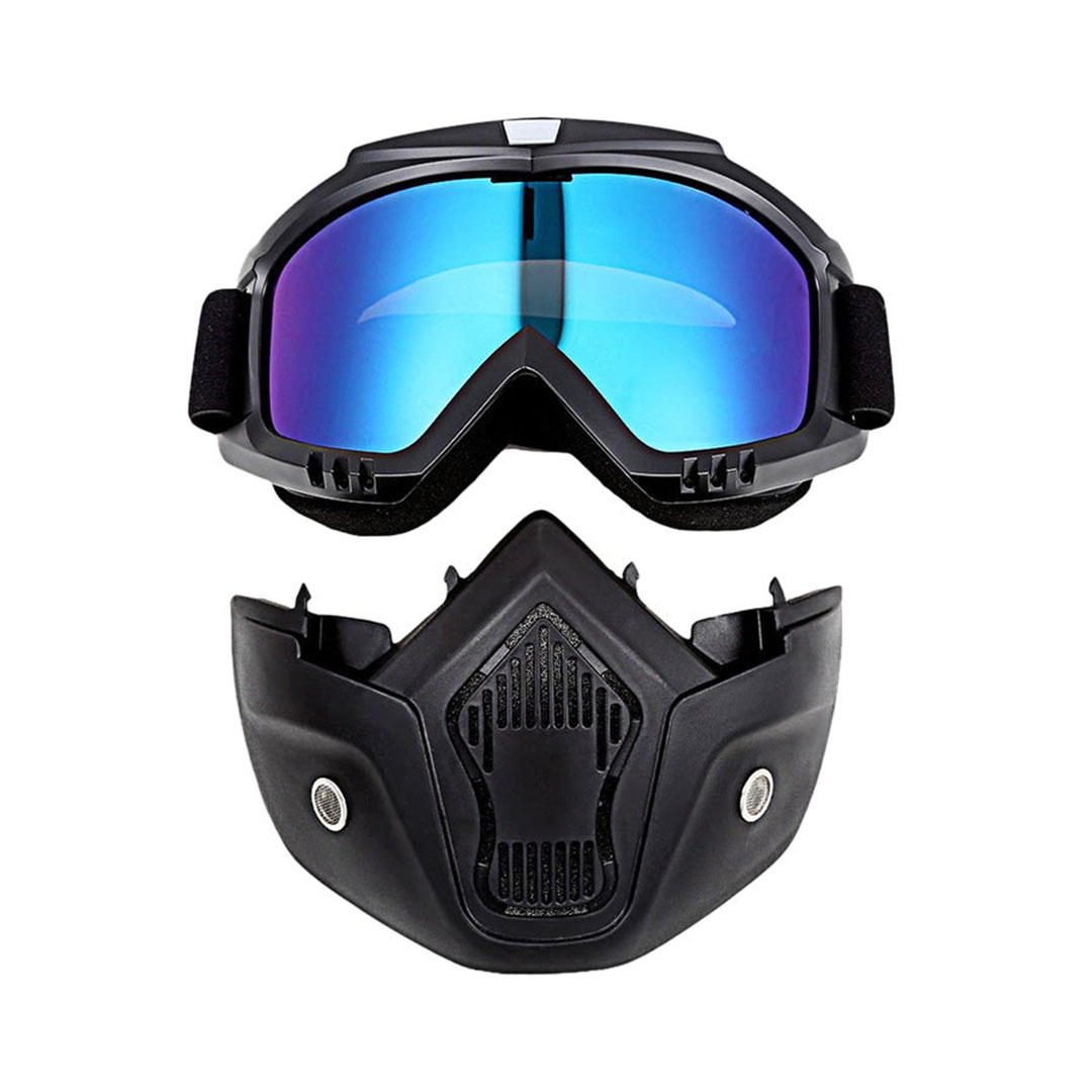 قناع للوجه للدراجات النارية مع نظارة - أسود