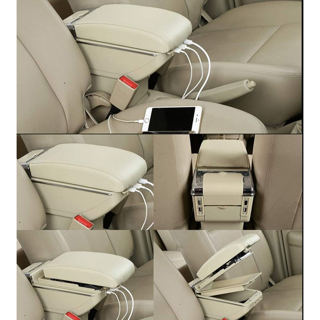 صندوق مسند ذراع أوتوماتيكي - بلاستيك وجلد - بيج