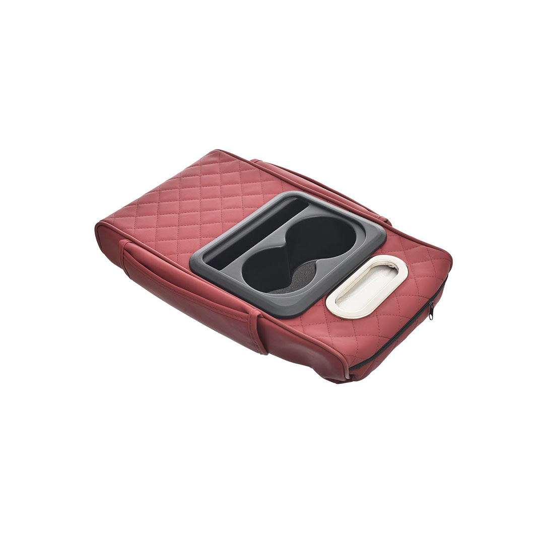 غطاء متعدد الوظائف لوحدة التحكم المركزية للسيارة مع وسادة مريحة - وحامل أكواب - وعلبة مناديل - وجيوب جانبية لدعم مسند الذراع - أحمر