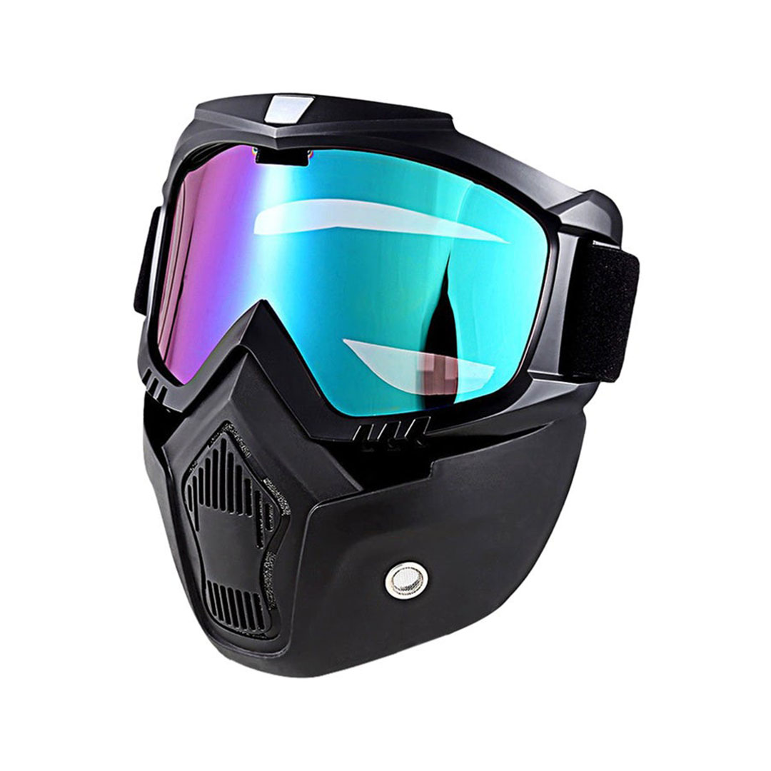 قناع للوجه للدراجات النارية مع نظارة - أسود