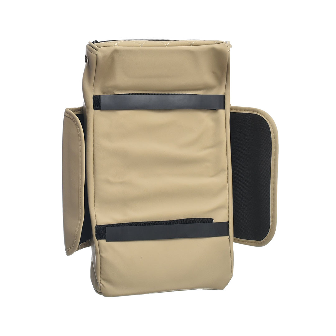 غطاء متعدد الوظائف لوحدة التحكم المركزية للسيارة مع وسادة مريحة - وحامل أكواب - وعلبة مناديل - وجيوب جانبية لدعم مسند الذراع - بيج