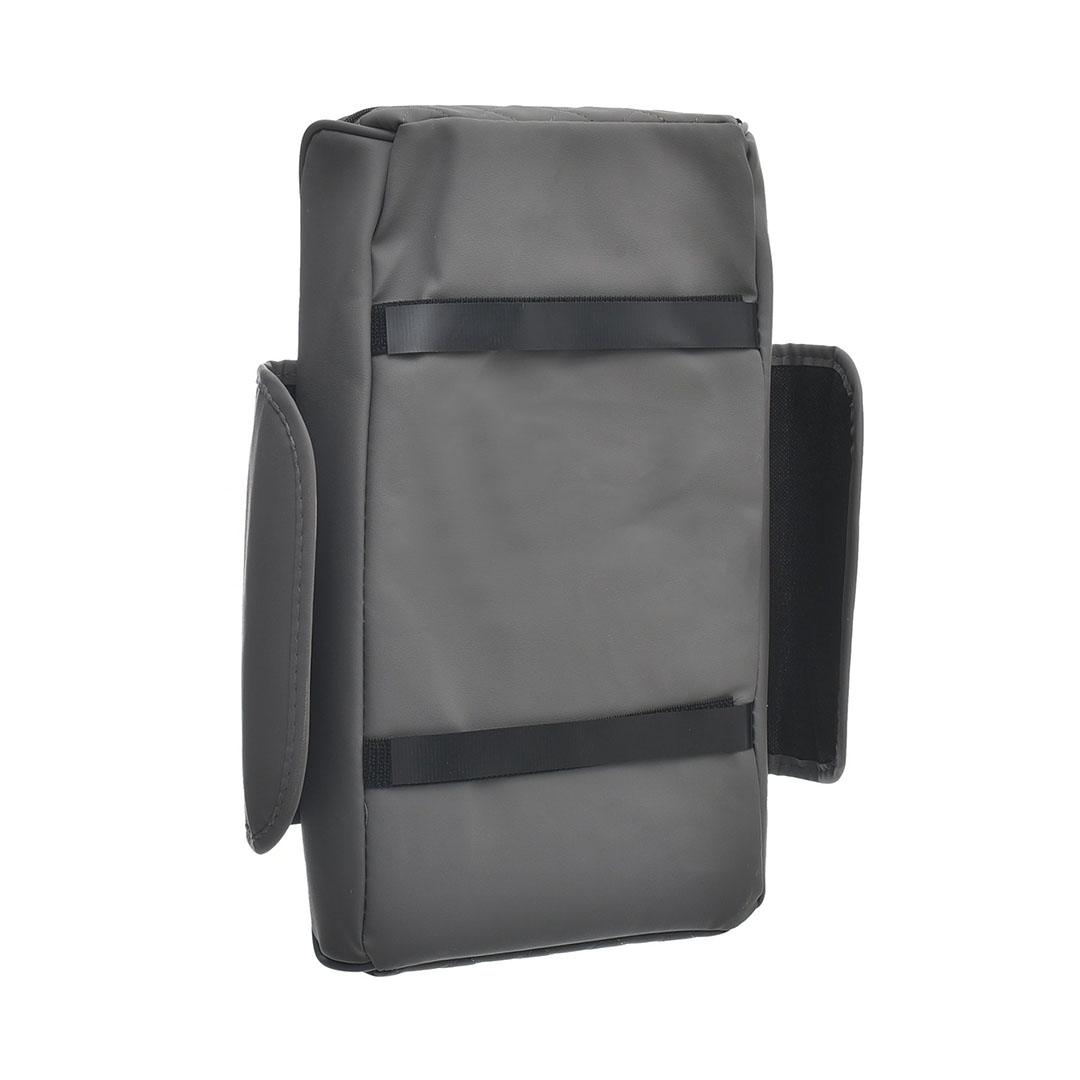 غطاء متعدد الوظائف لوحدة التحكم المركزية للسيارة مع وسادة مريحة - وحامل أكواب - وعلبة مناديل - وجيوب جانبية لدعم مسند الذراع - رمادي