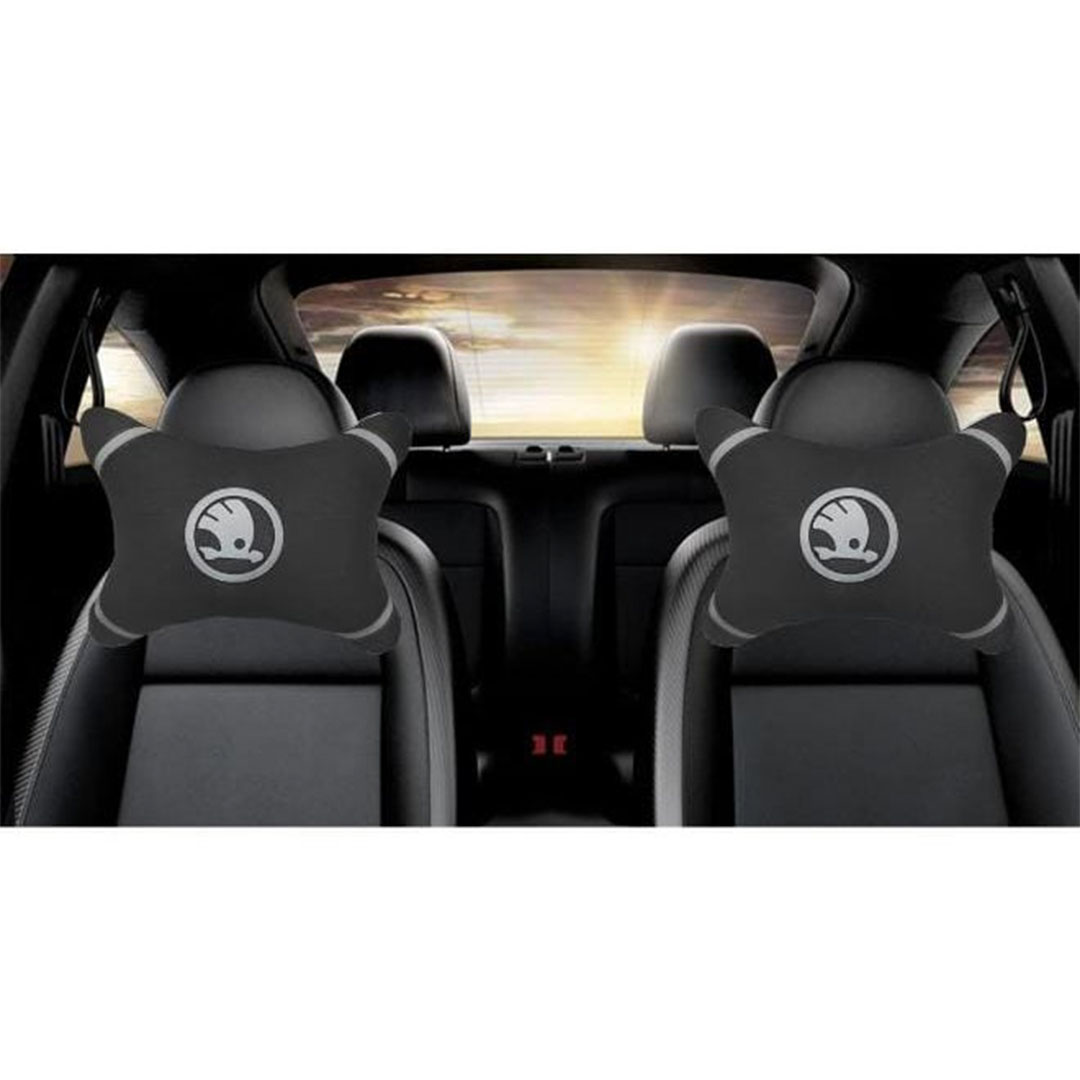 وسادة رقبة للسيارة 2 قطعة - أسكودا - أسود/أبيض
