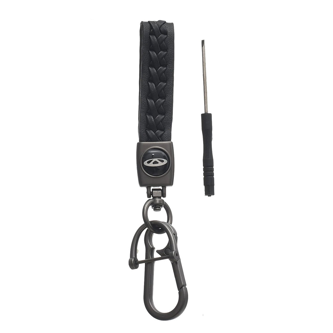 سلسلة مفاتيح جلدية بشعار لسيارة شيري مع سلسلة معدنية - أسود