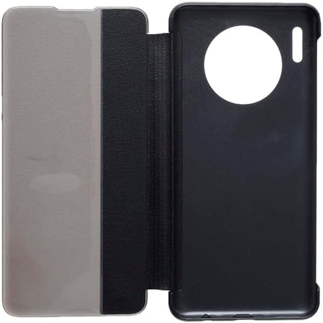 جراب جلد بغطاء قابل للطي لموبايل هواوي ميت 30 برو - أسود