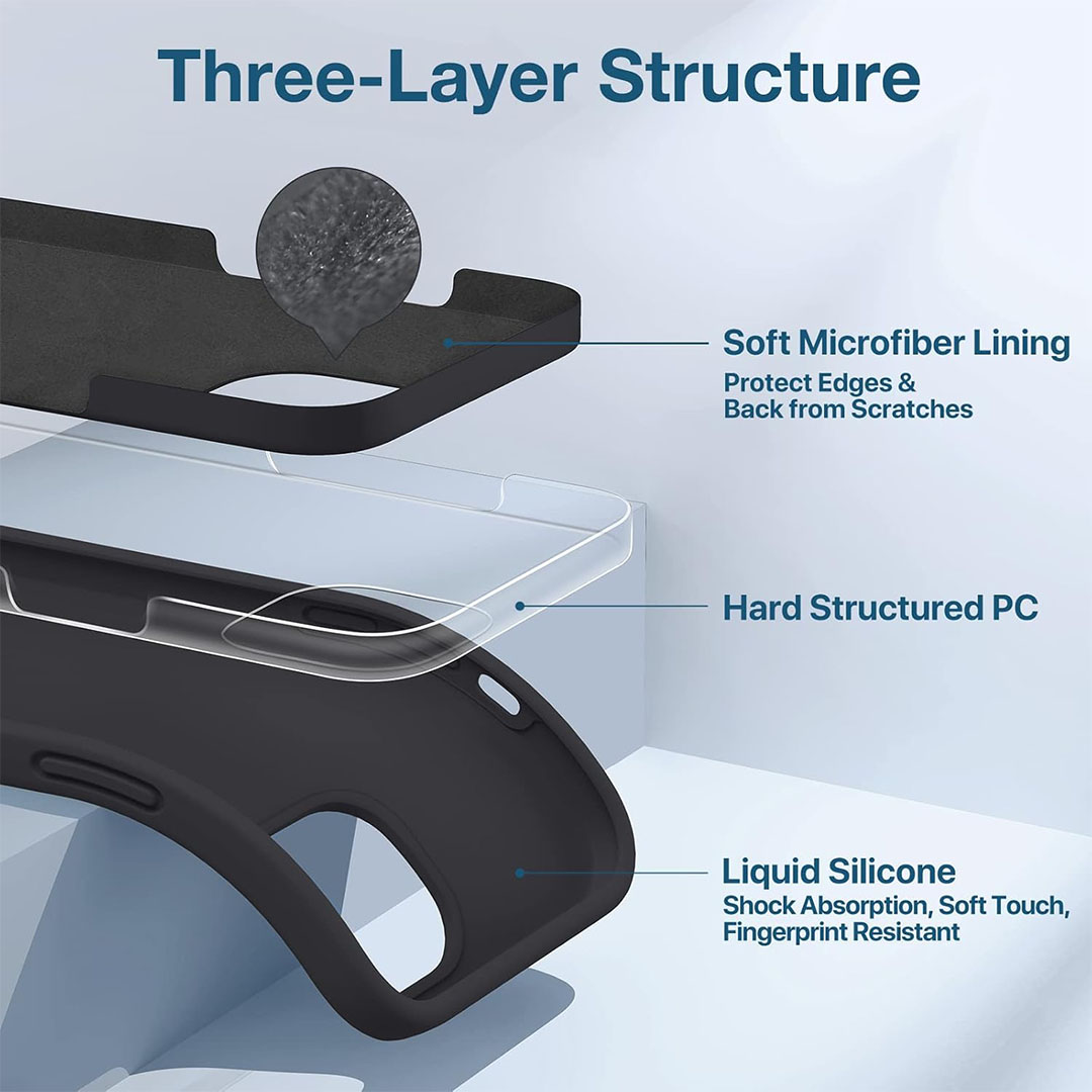 جراب حماية من السيليكون لموبايل ايفون 13 برو ماكس - أسود