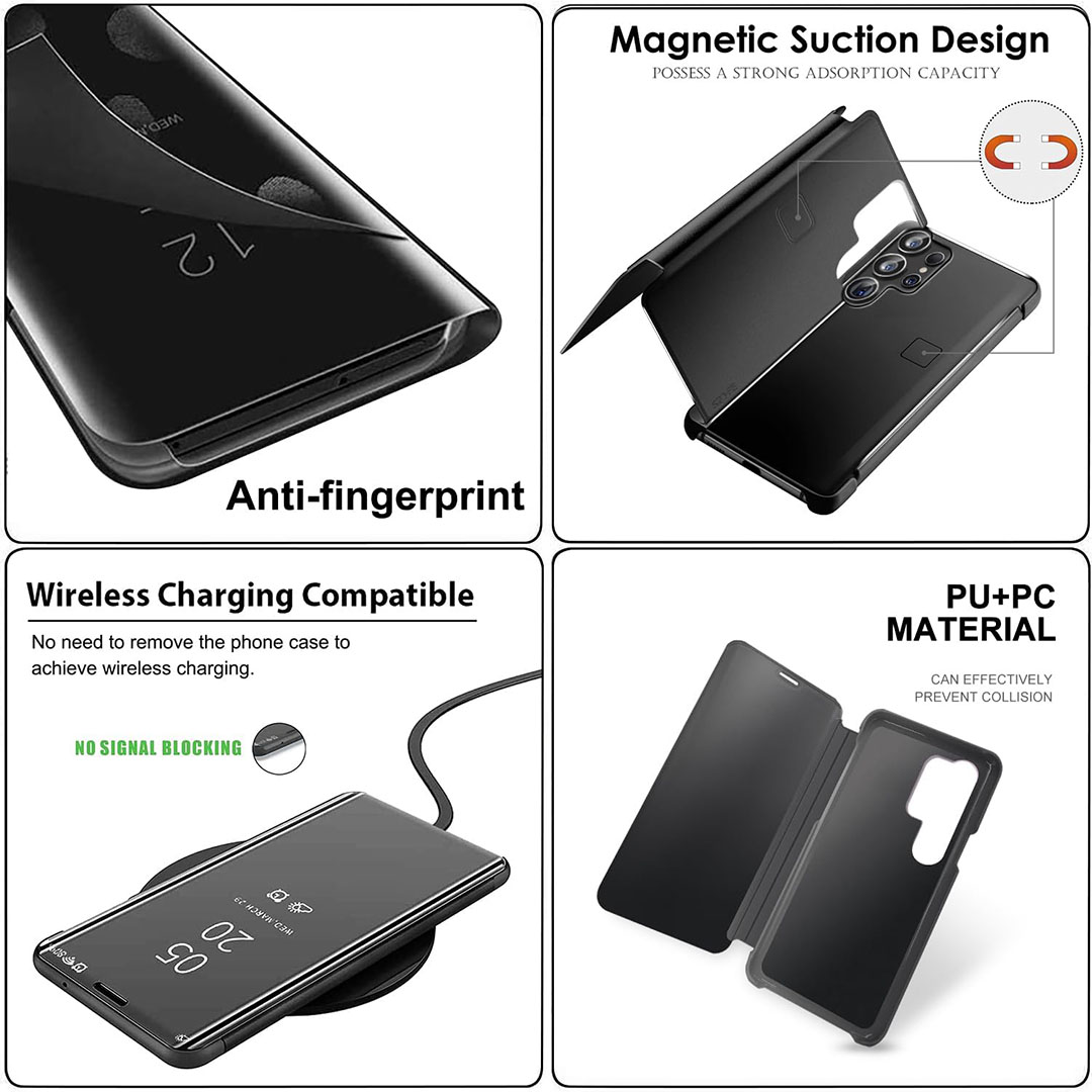 جراب بغطاء قابل للطي لموبايل سامسونج جالاكسي S24 الترا - أسود