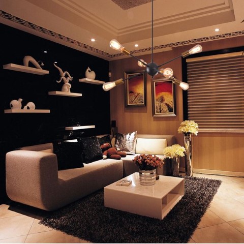 نجفة عنكبوتية سداسية - أسود/ذهبي