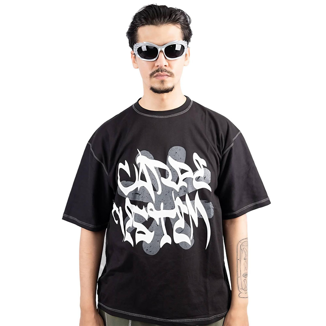 تي شيرت أوفر سايز - أسود/أبيض