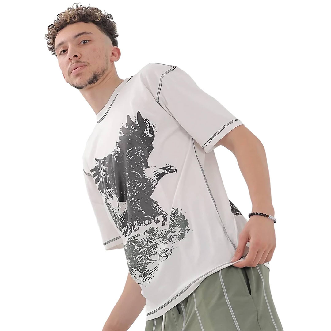 تي شيرت أوفر سايز - أبيض/أسود