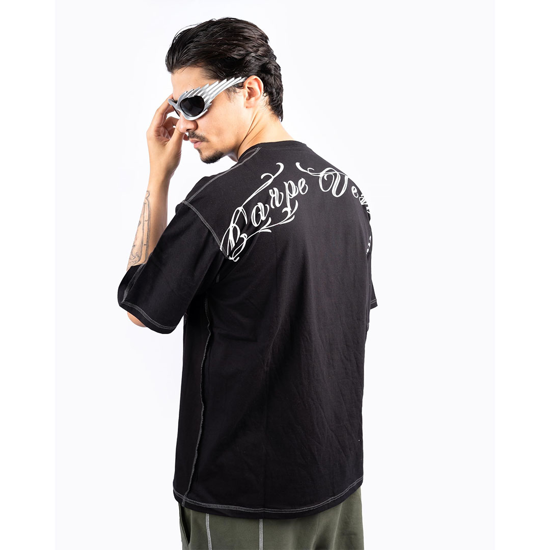 تي شيرت أوفر سايز - أسود/أبيض