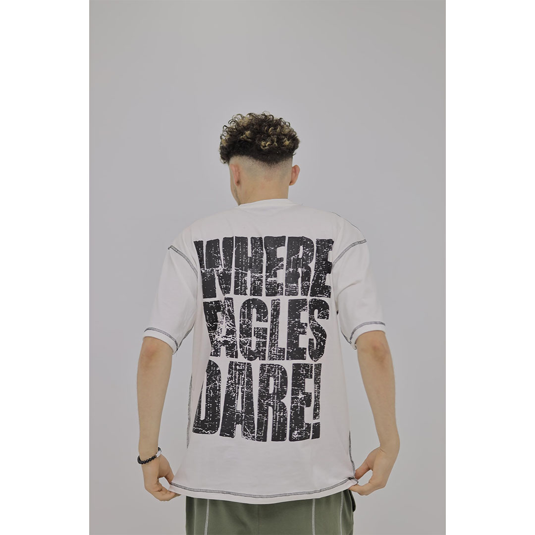 تي شيرت أوفر سايز - أبيض/أسود