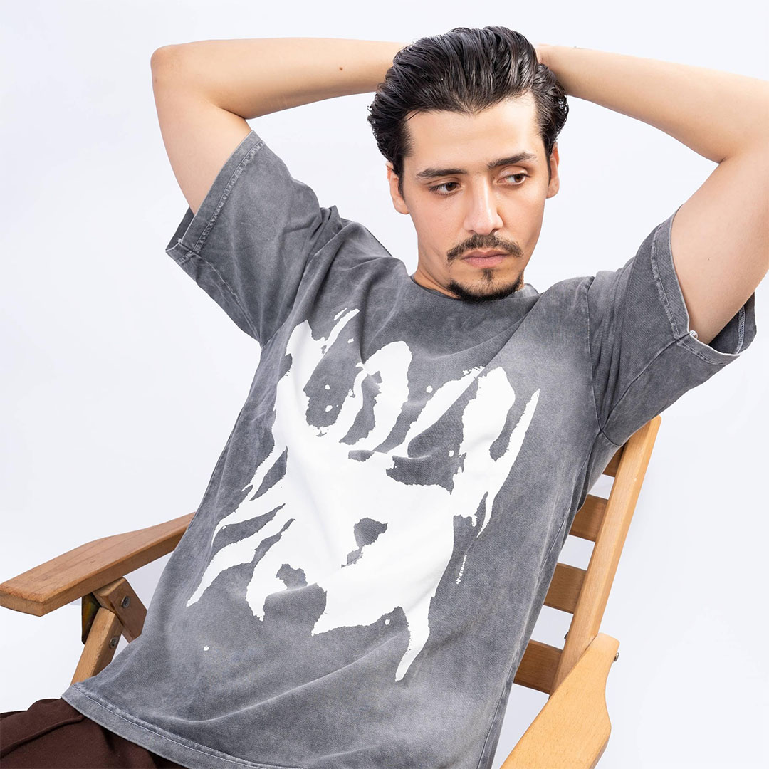 تي شيرت أوفر سايز -رمادي غامق