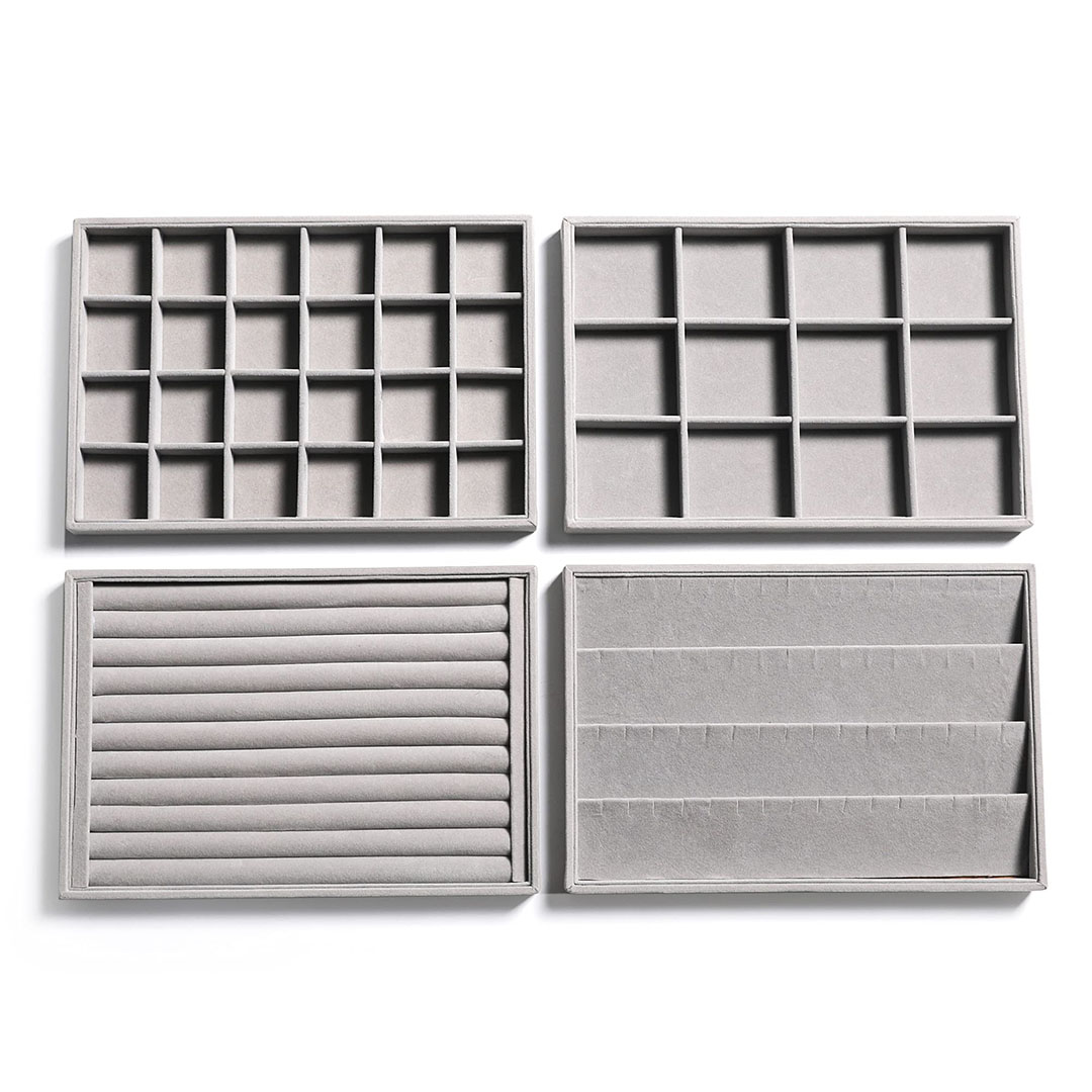 طقم منظم مجوهرات قطيفة - 4 قطع - رمادي