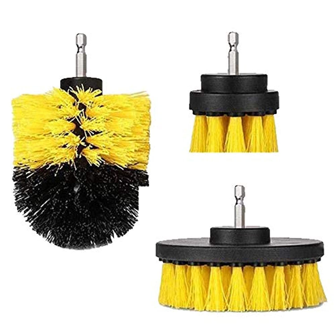 مجموعة فرشاة تنظيف دوارة للسيارات - 3 قطع - أسود / أصفر