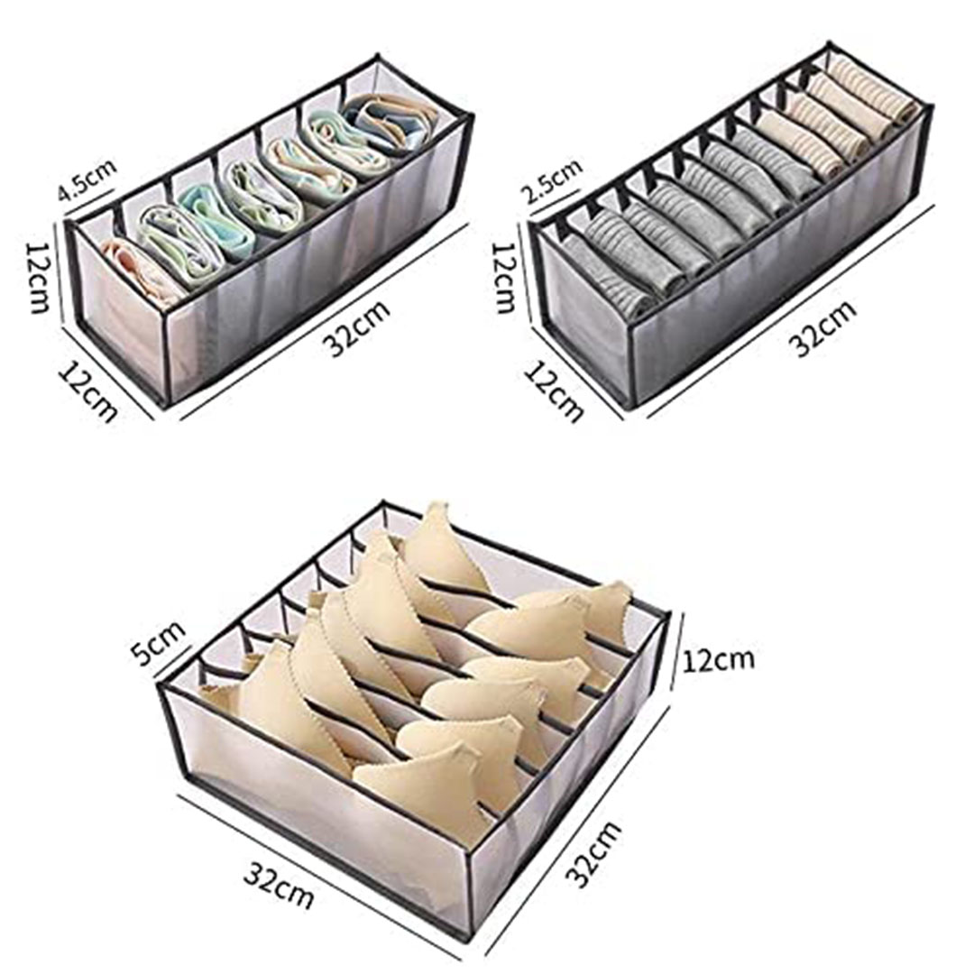 منظم درج قابل للطي - 3 قطع - رمادي