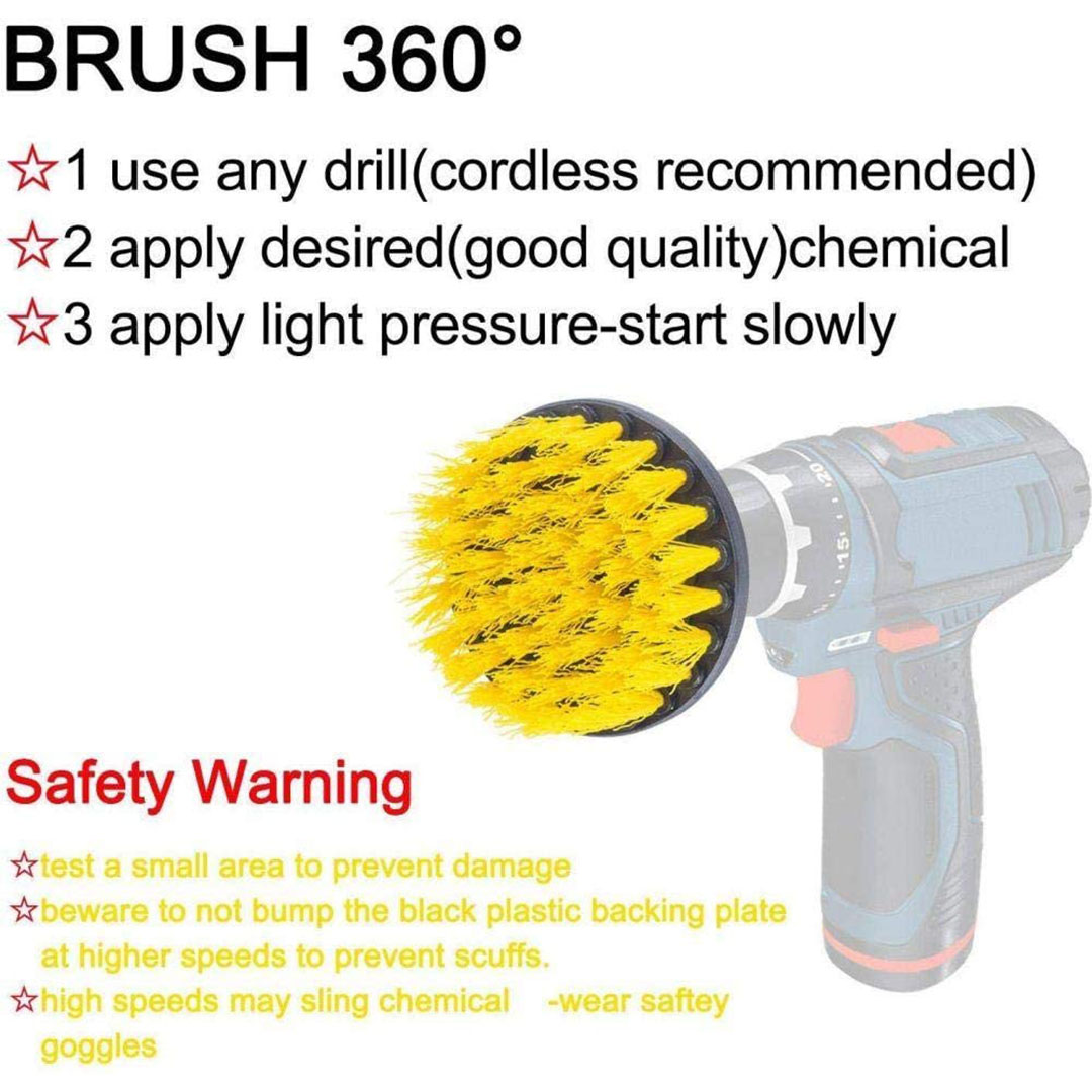 مجموعة فرشاة تنظيف دوارة للسيارات - 3 قطع - أسود / أصفر