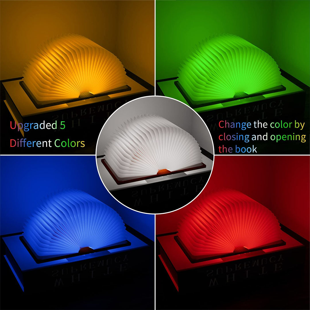 مصباح كتاب خشبي شكل كتاب - 5 الوان