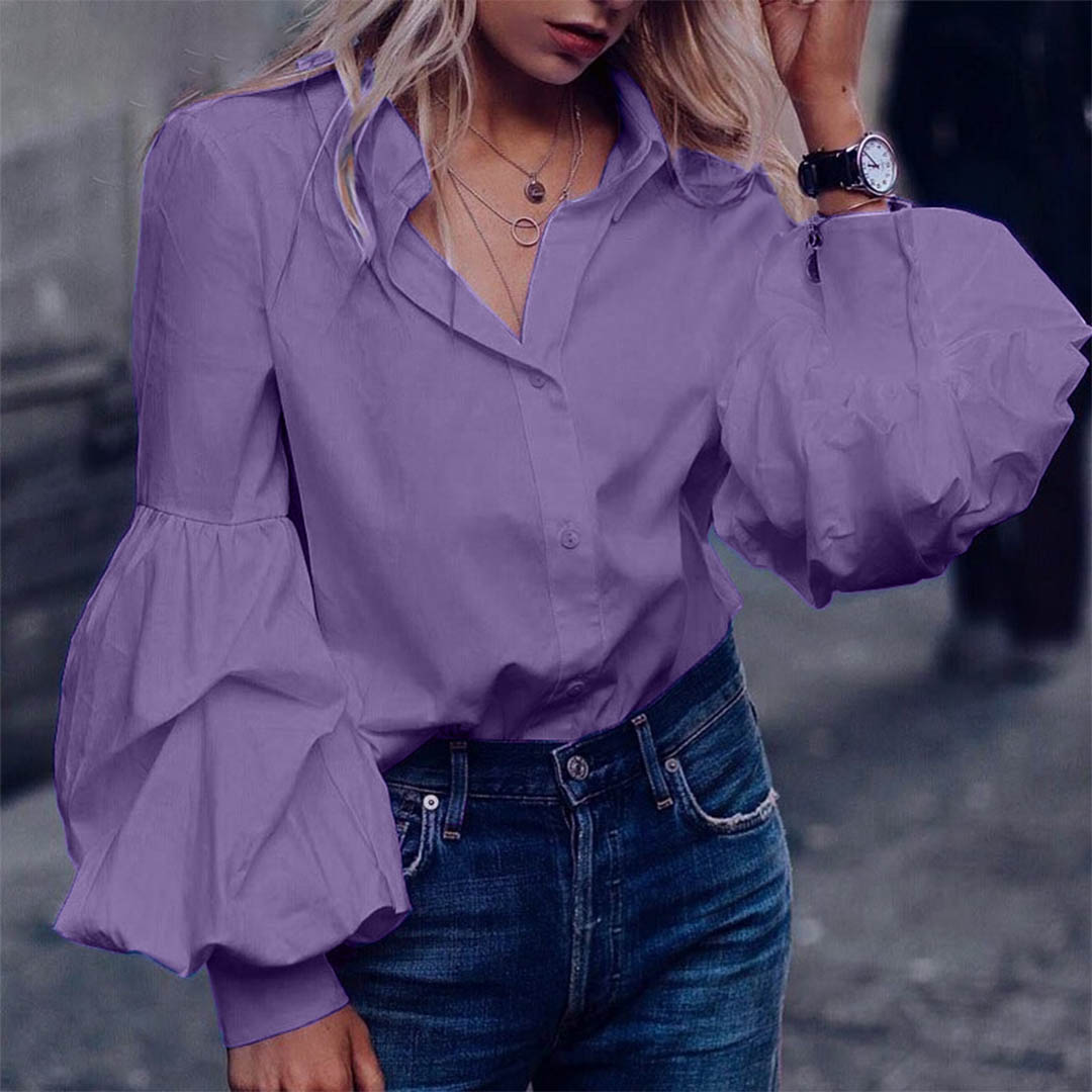 بلوزة صيفية بزارير واكمام فضفاضة