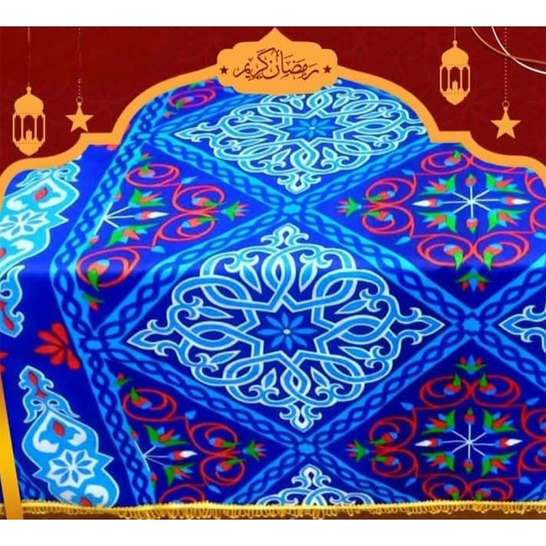 مفرش ترابيزة رمضاني خيامية مربع - أزرق - 150*150 سم