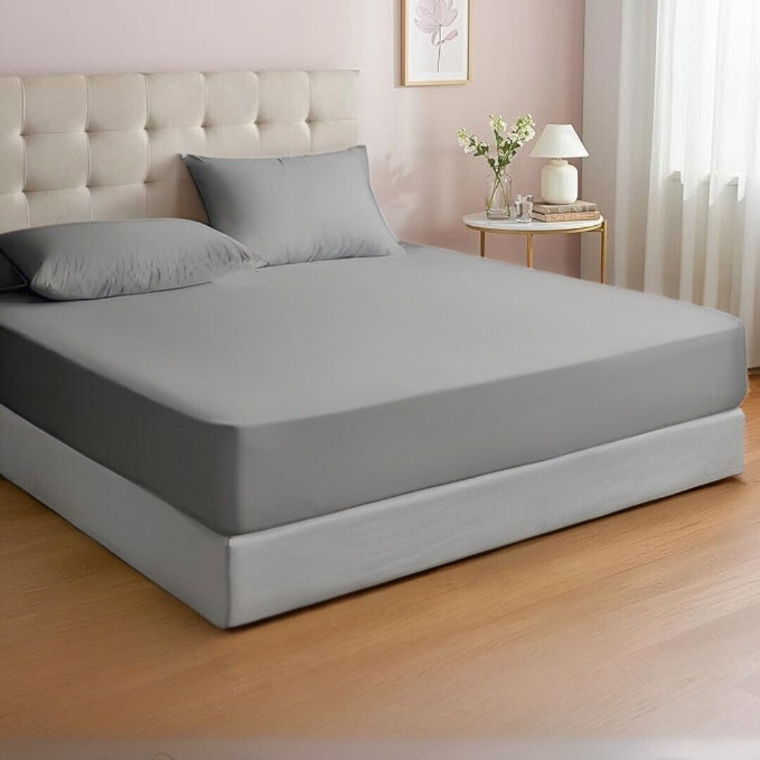 طقم ملاية سرير أستيك قطن 100% - 3 قطع - 120×200 سم - رمادي
