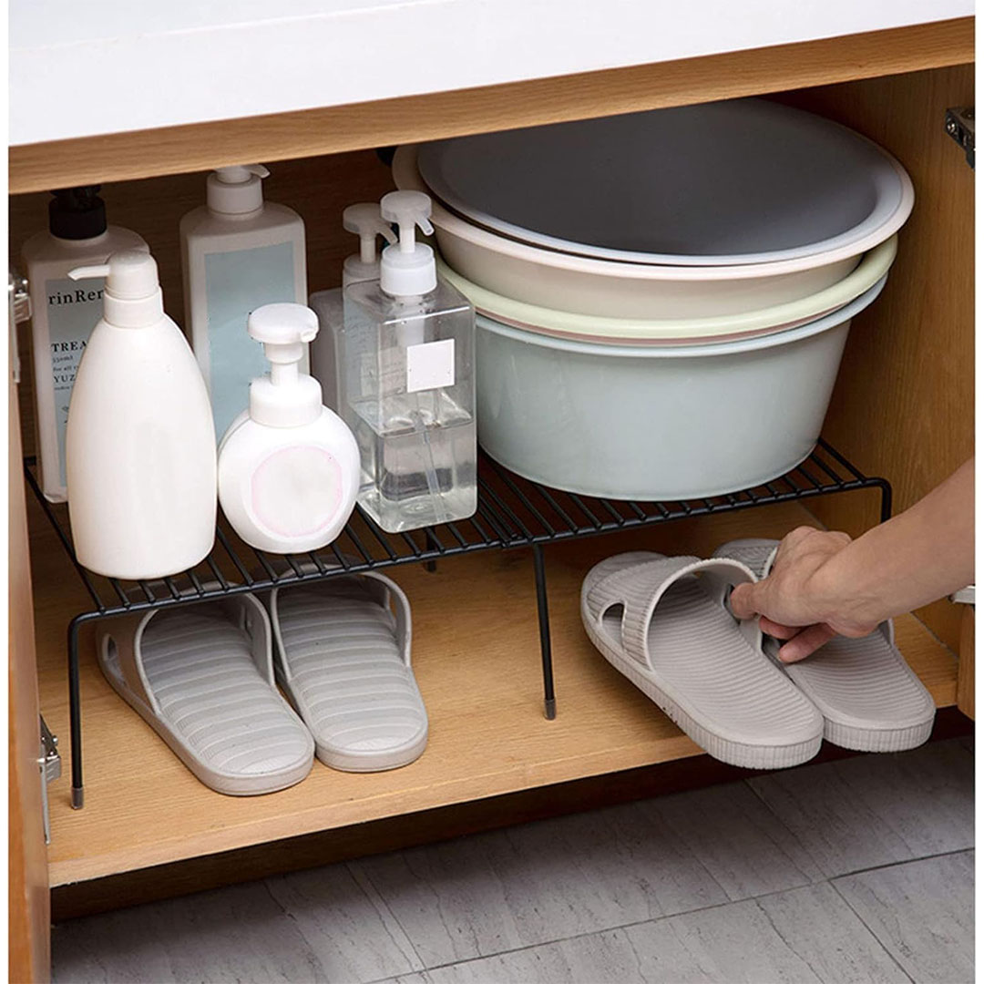 منظم رفوق للتخزين قابل للتوسيع - 2 قطعه - أسود