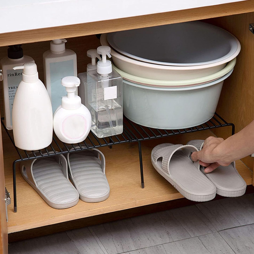 منظم رفوق للتخزين قابل للتوسيع - 2 قطعه - أسود