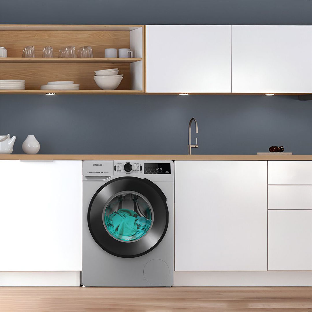 غسالة ملابس هايسنس - 9 كجم - انفرتر - تحميل امامي - فضي - WF3V9042BSEG