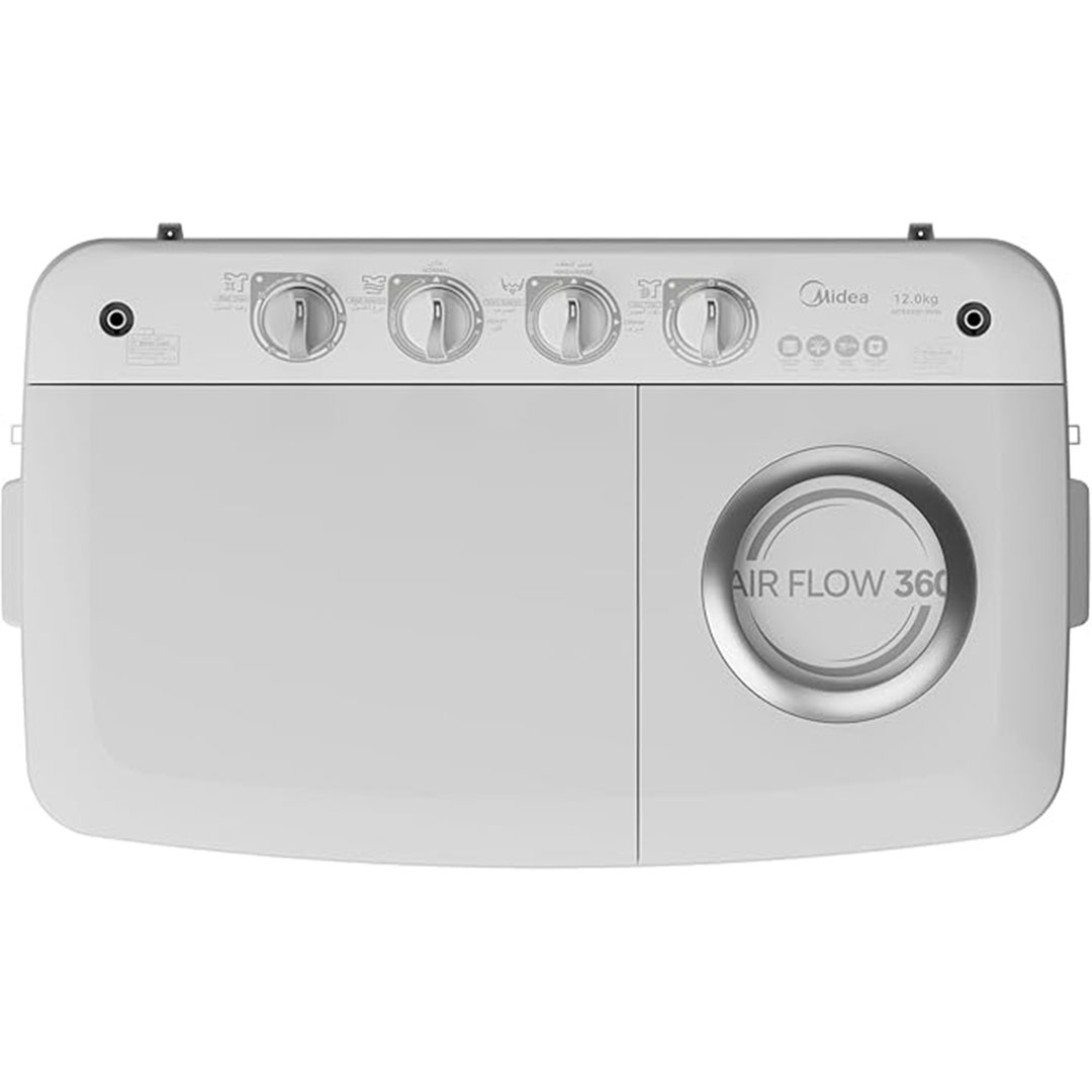 MTE02W120/W غسالة حوضين من ميديا – 12 كيلو – أبيض