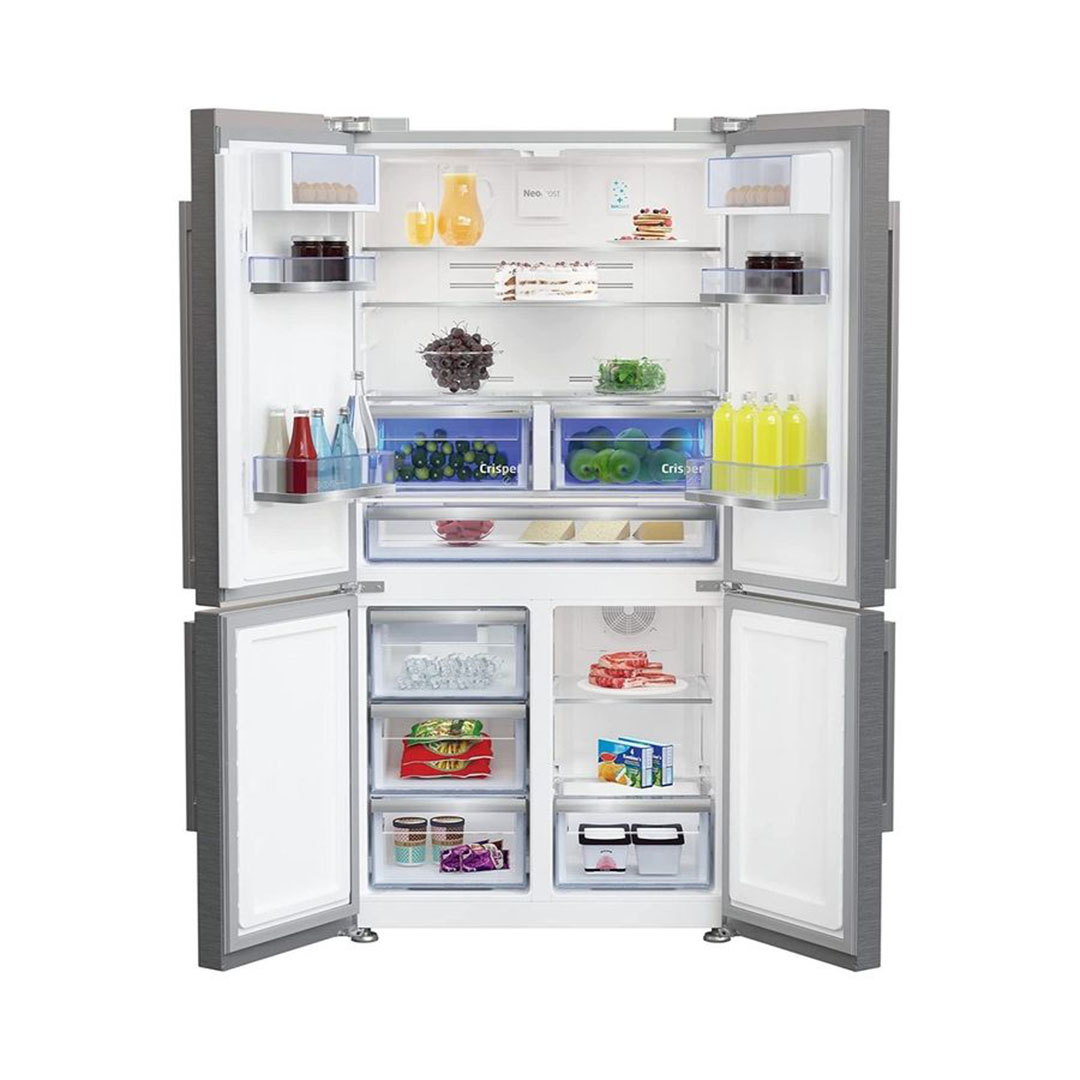 ثلاجة انفرتر بيكو 4 أبواب - 565 لتر - ستانلس ستيل - موزع مياه، شاشة تحكم رقمية تعمل باللمس