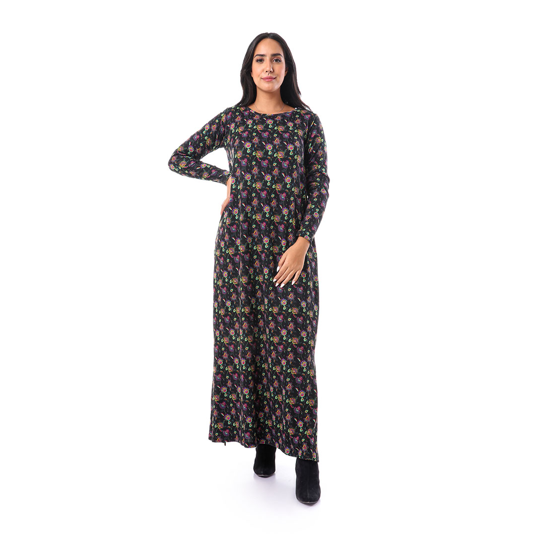 4409 جلابية بكم طويل حريمي - أسود