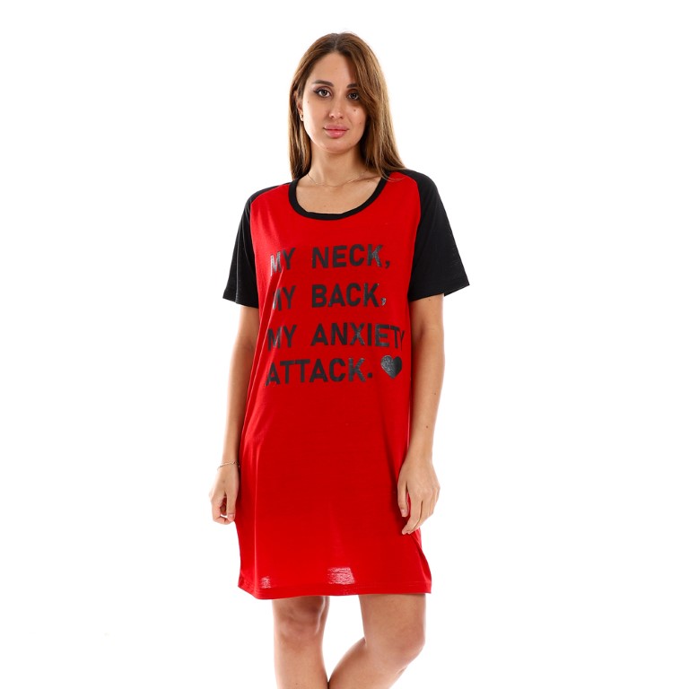 قميص نوم مطبوع بكم قصير