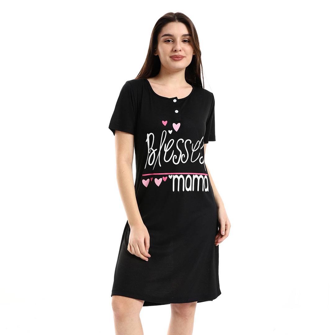 4896 قميص نوم قصير نص كم مطبوع حريمي