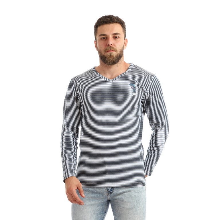 تيشيرت رجالي كم طويل مخطط برقبة V