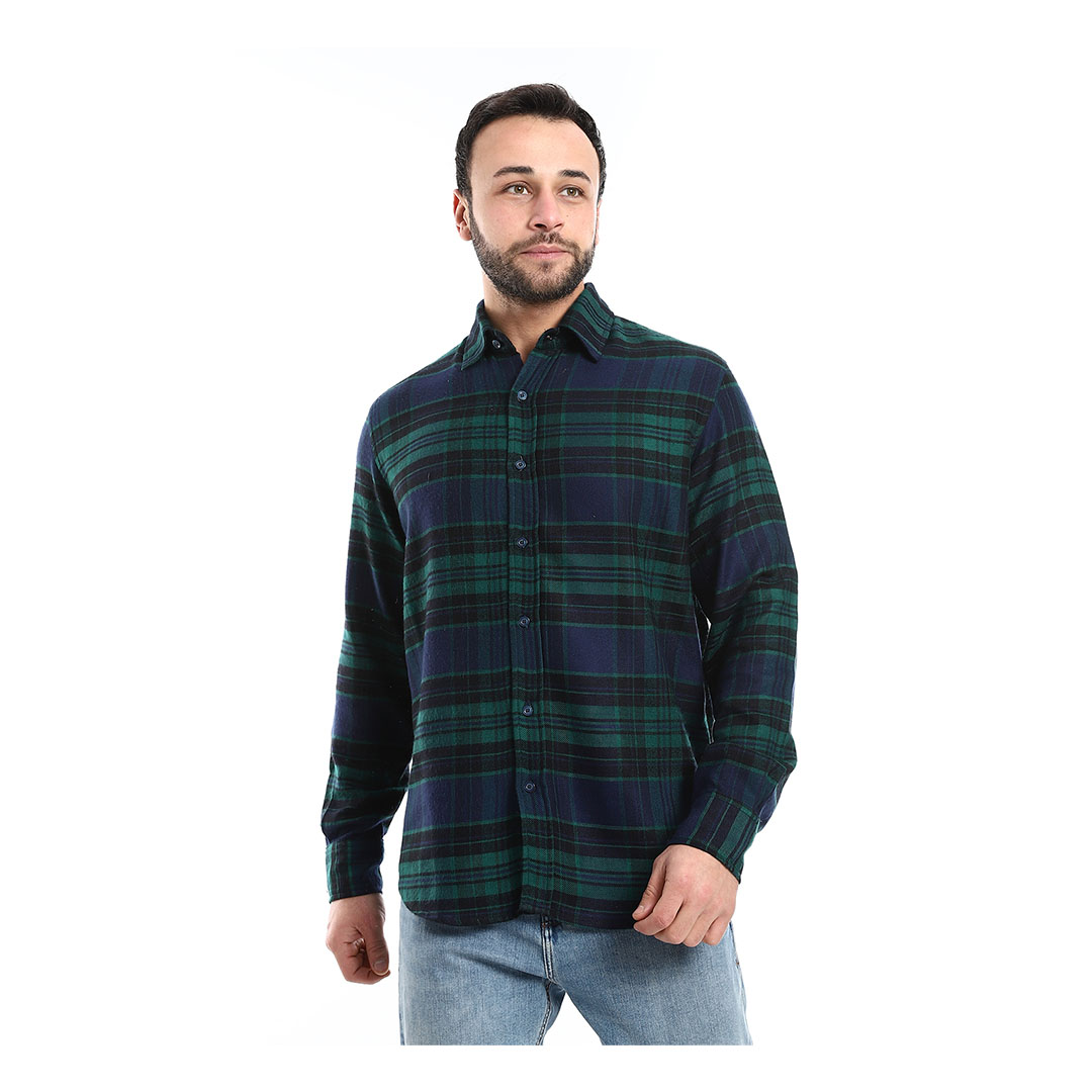 قميص كاجوال رجالي بكم - زيتي/كحلي