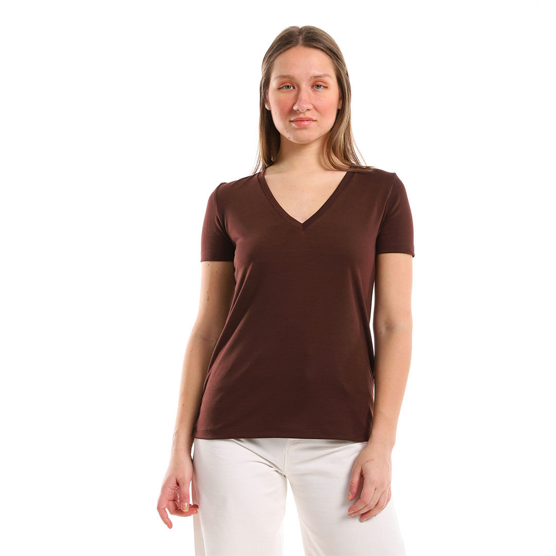 B690 تيشيرت نص كم حريمي - بني