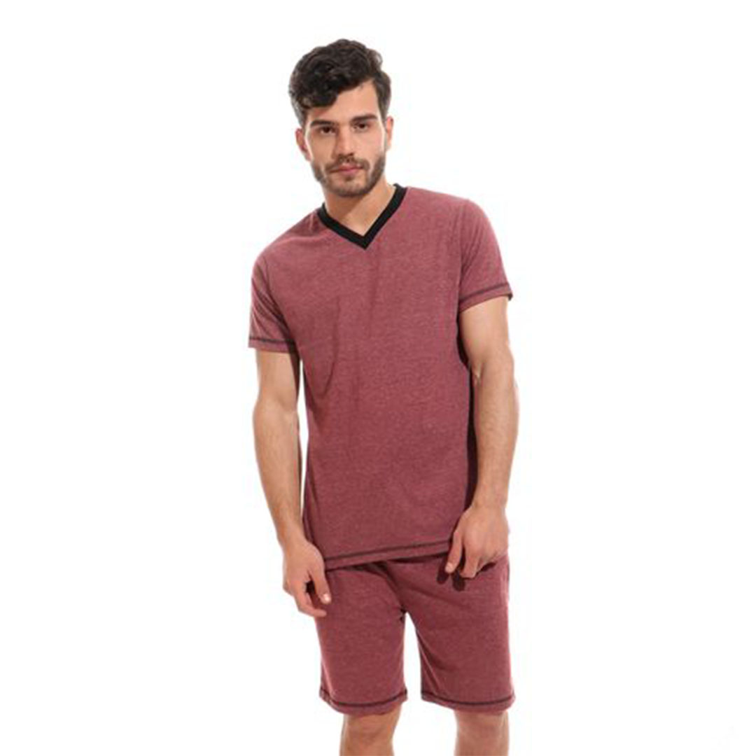بيجامة شورت وياقة شكل V
