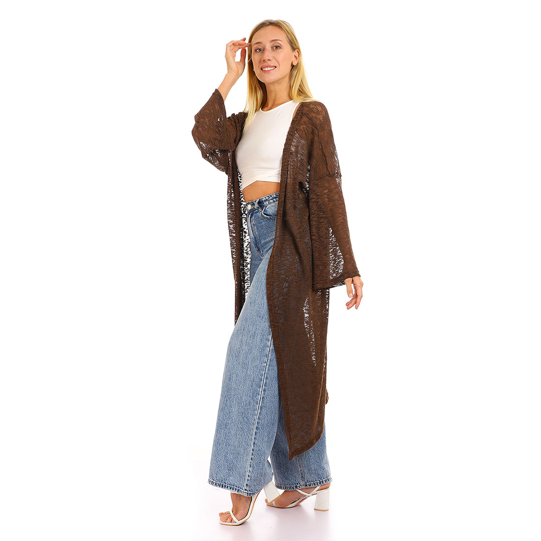 33125 كارديجان طويل كم واسع - بني