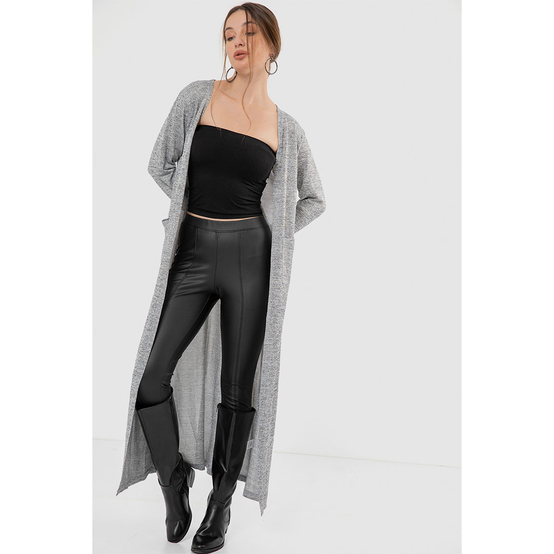 3378 كارديجان كم طويل حريمي - رمادي