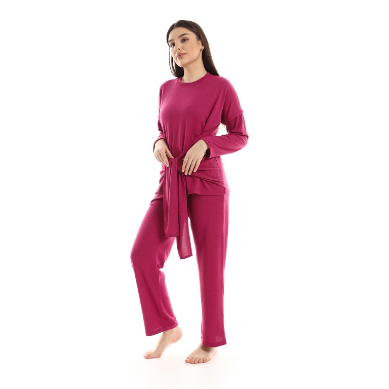 طقم بيجاما حريمي بحزام وسط