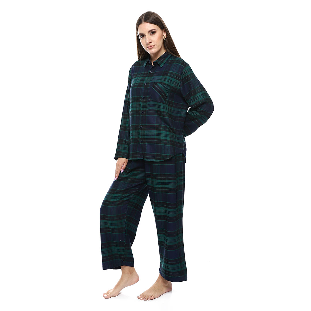 4584 بيجامة قطن حريمي - زيتي/كحلي