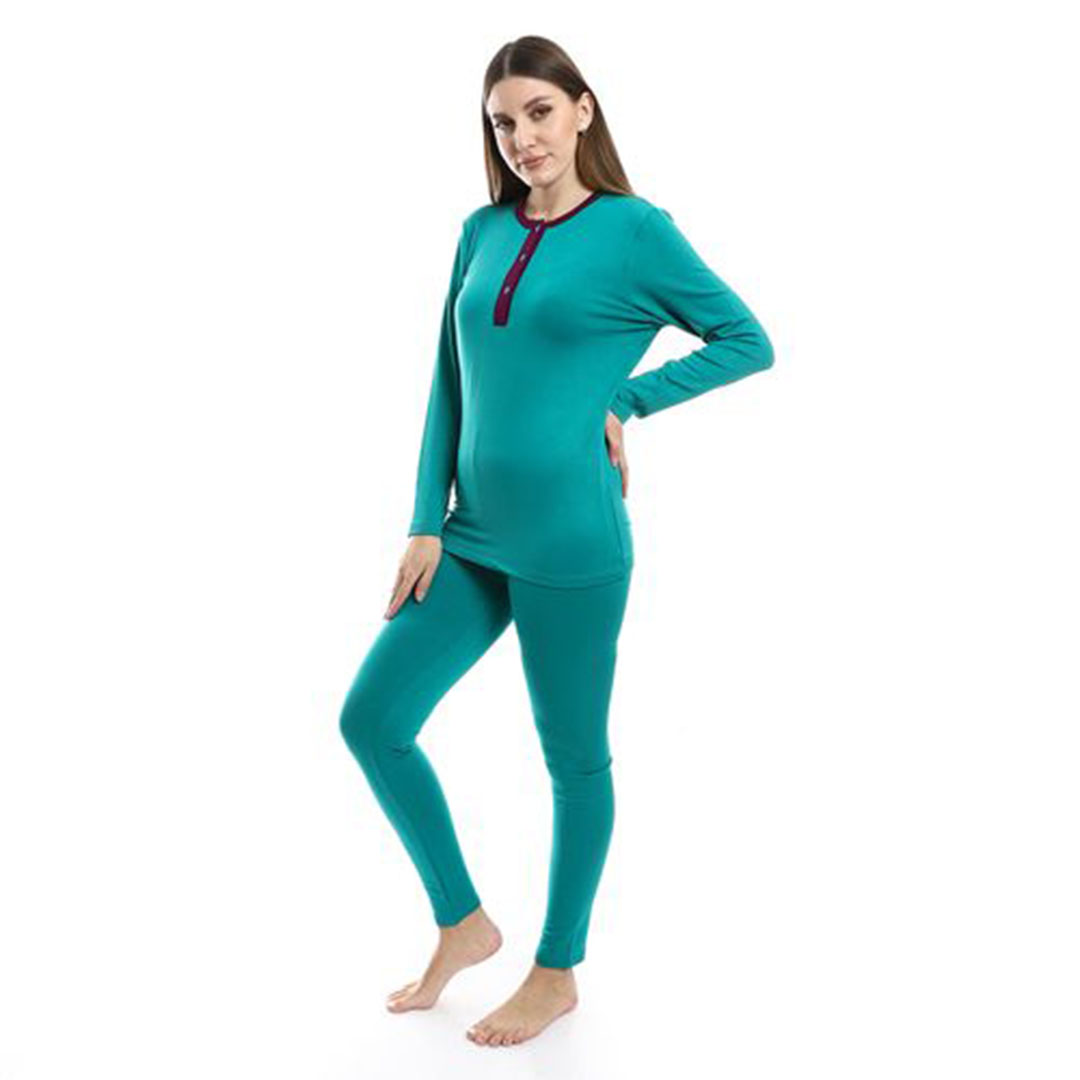 4588 بيجامه حريمي بكم طويل - 2 قطعة - تركواز