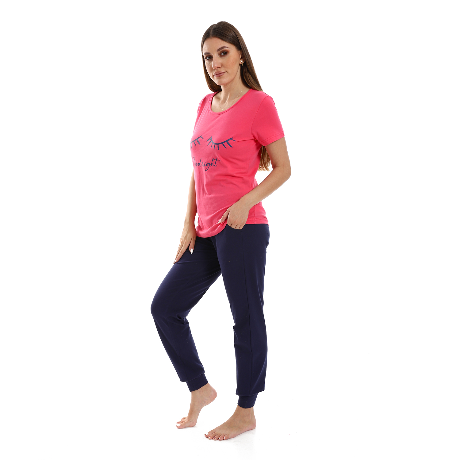 بيجامه حريمى كم قصير وبنطلون - فوشيا/كحلي