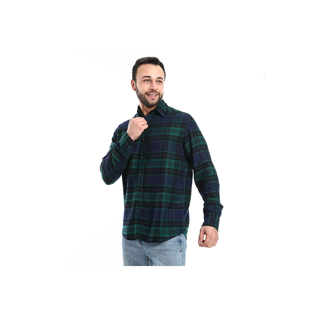 قميص كاجوال رجالي بكم - زيتي/كحلي