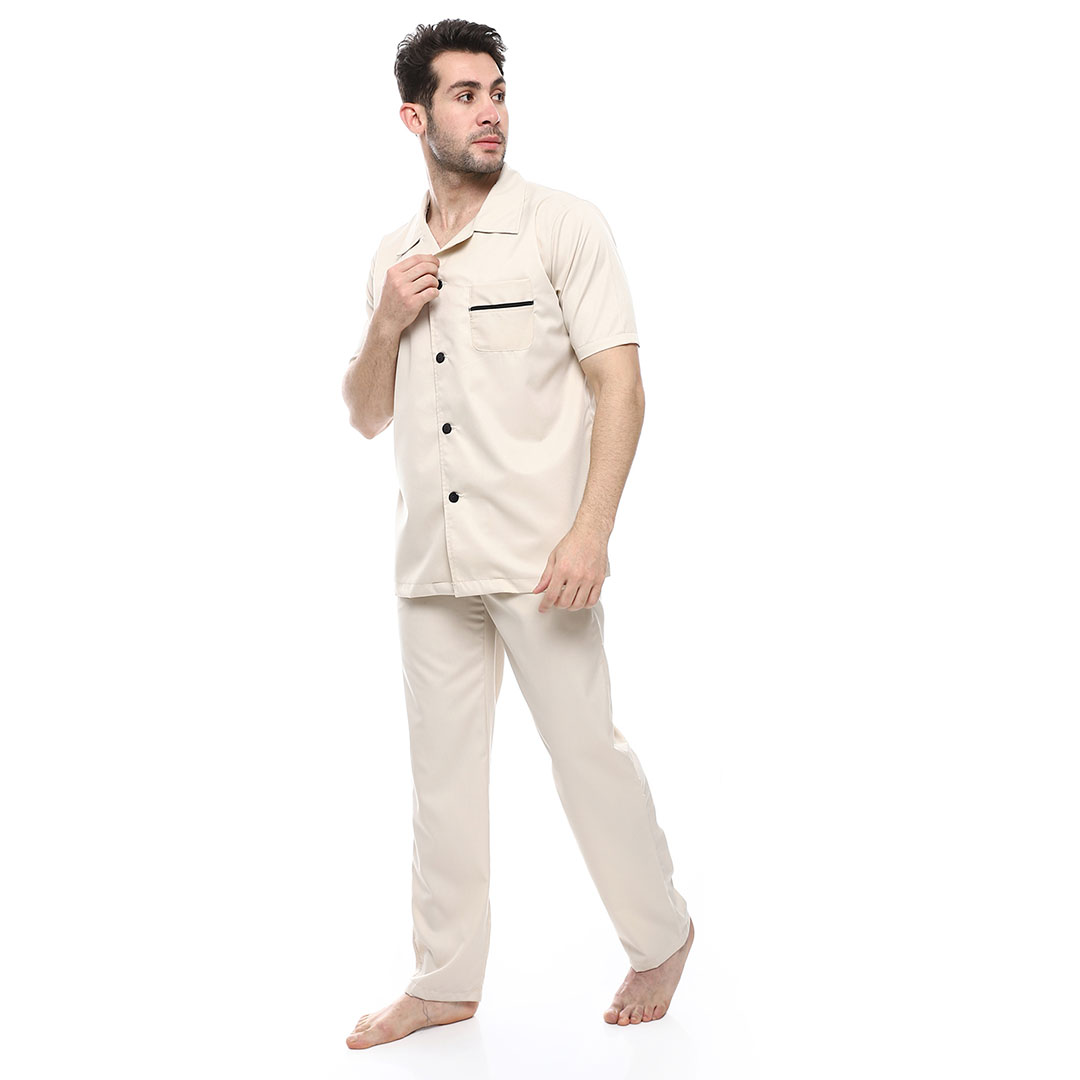 بيجامة بياقة نص كم رجالي