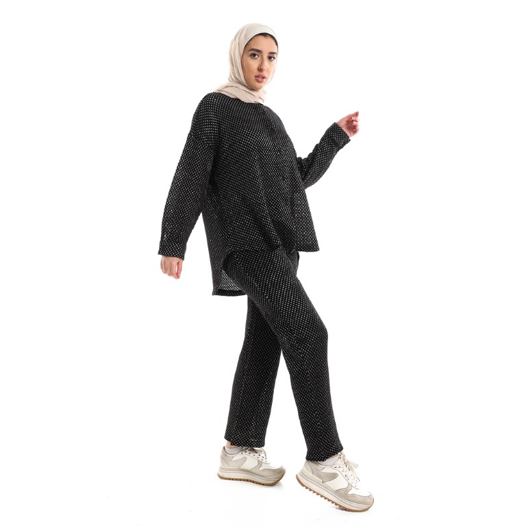 طقم حريمي كاجوال قميص بزراير و بنطلون